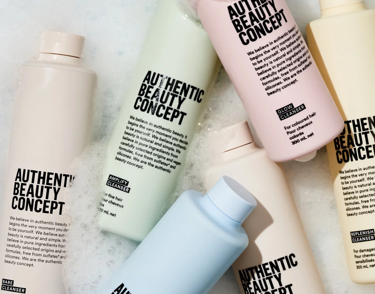 Gamme complète Authentic Beauty Concept — flacons pastel